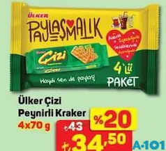 ÜLKER ÇİZİ PEYNİRLİ KRAKER 4X70 G